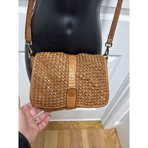 Woman's Woven Butter Soft Brown Leather Crossbody Bag